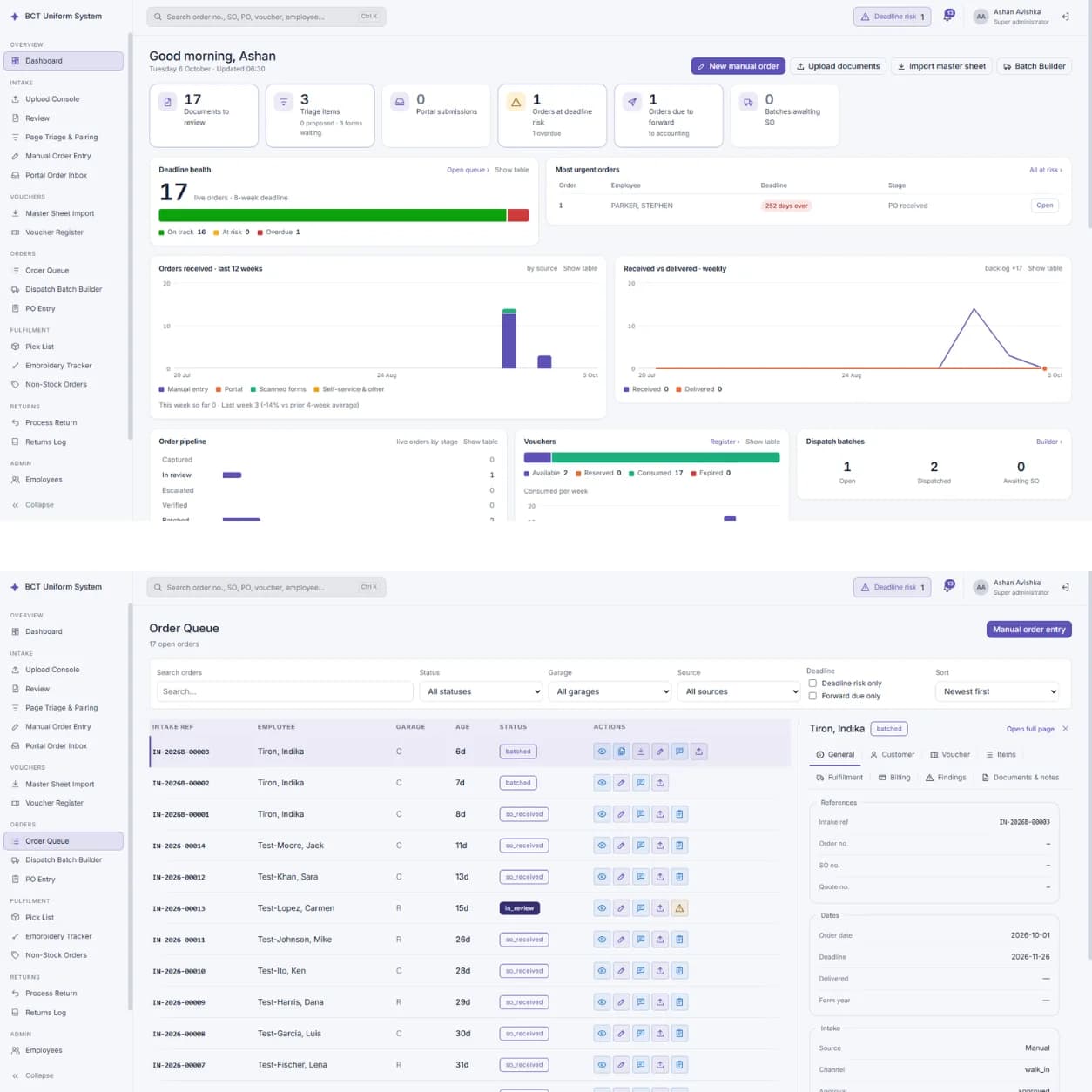 BCT Order Management screenshot